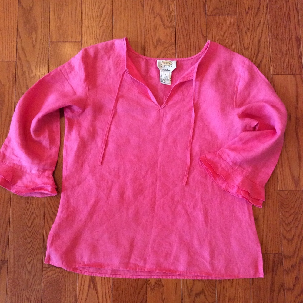 Pink linen top-petite.